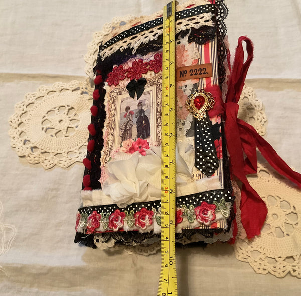 Victorian Junk Journal Handmade Red and Black Themed Tags Pockets OOAK