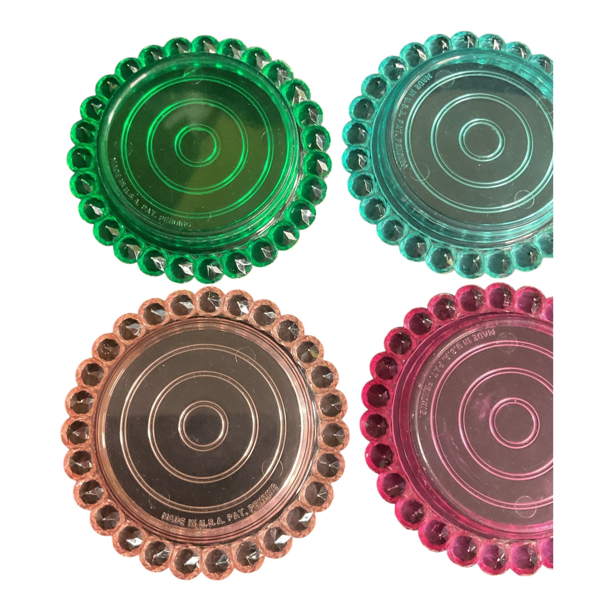 Vintage Plastic Drink Coasters Rainbow Colors Faceted Border – Avid Vintage