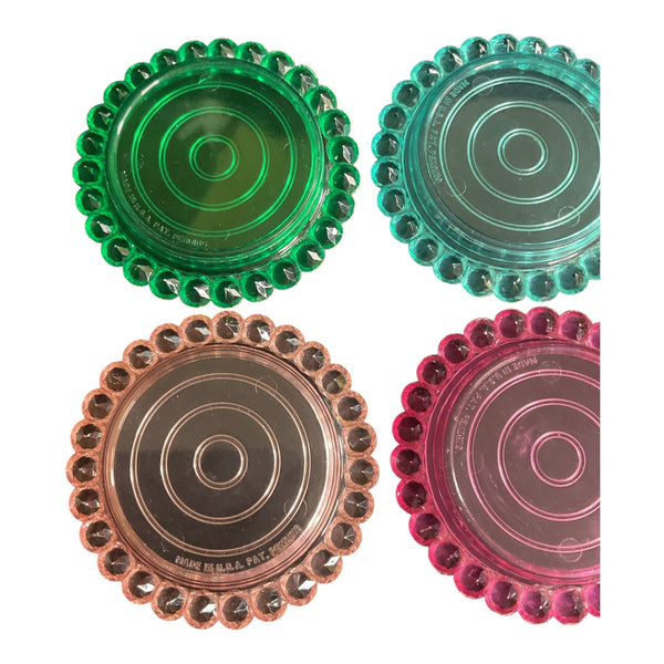 Vintage Plastic Drink Coasters Rainbow Colors Faceted Border