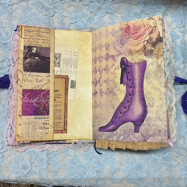 Handmade Victorian Junk Journal Purple Themed Tags Pockets Lace OOAK