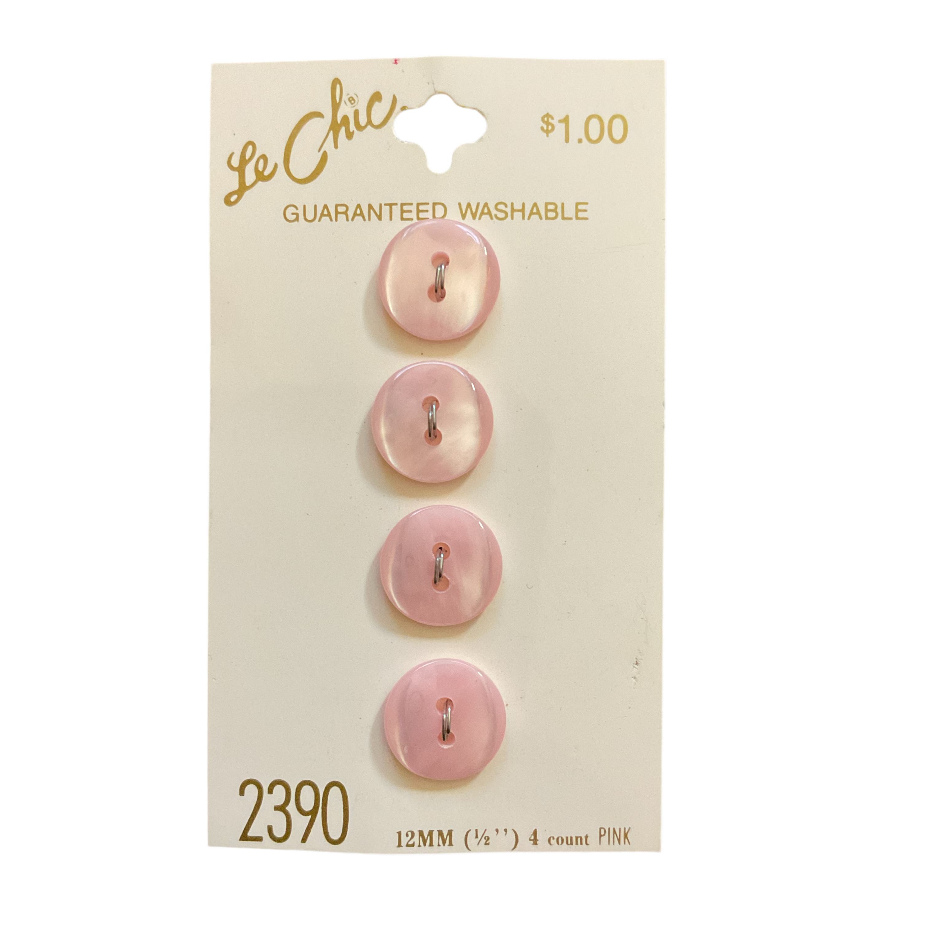 Vintage 2390 Le Chic 1/2 Light Pink 2 Hole Buttons 4 on Button Card