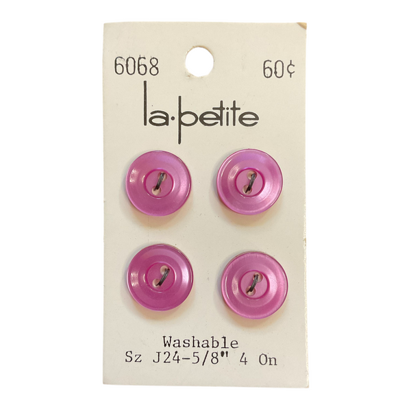 Vintage 6068 La Petite 5/8 Light Purple Plastic 2 Hole Buttons 4 on Button Card