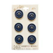 Vintage 2466 Le Chic 5/8 Navy Blue 4 Hole Buttons 6 on Button Card - Avid Vintage