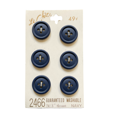 Vintage 2466 Le Chic 5/8 Navy Blue 4 Hole Buttons 6 on Button Card