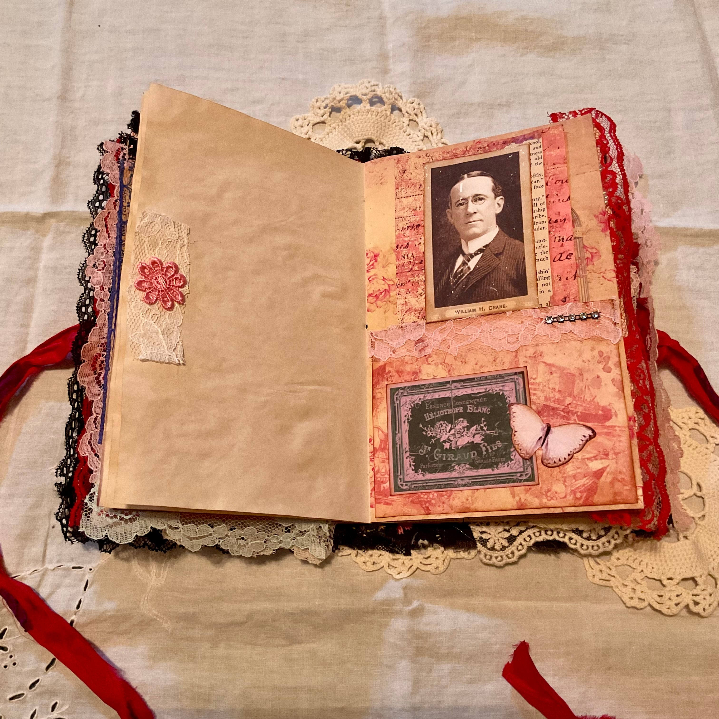 Victorian Junk Journal Handmade Red and Black Themed Tags Pockets OOAK
