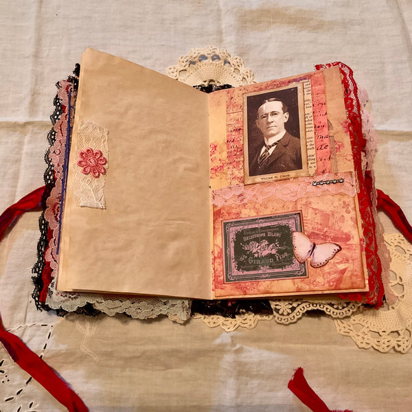 Victorian Junk Journal Handmade Red and Black Themed Tags Pockets OOAK