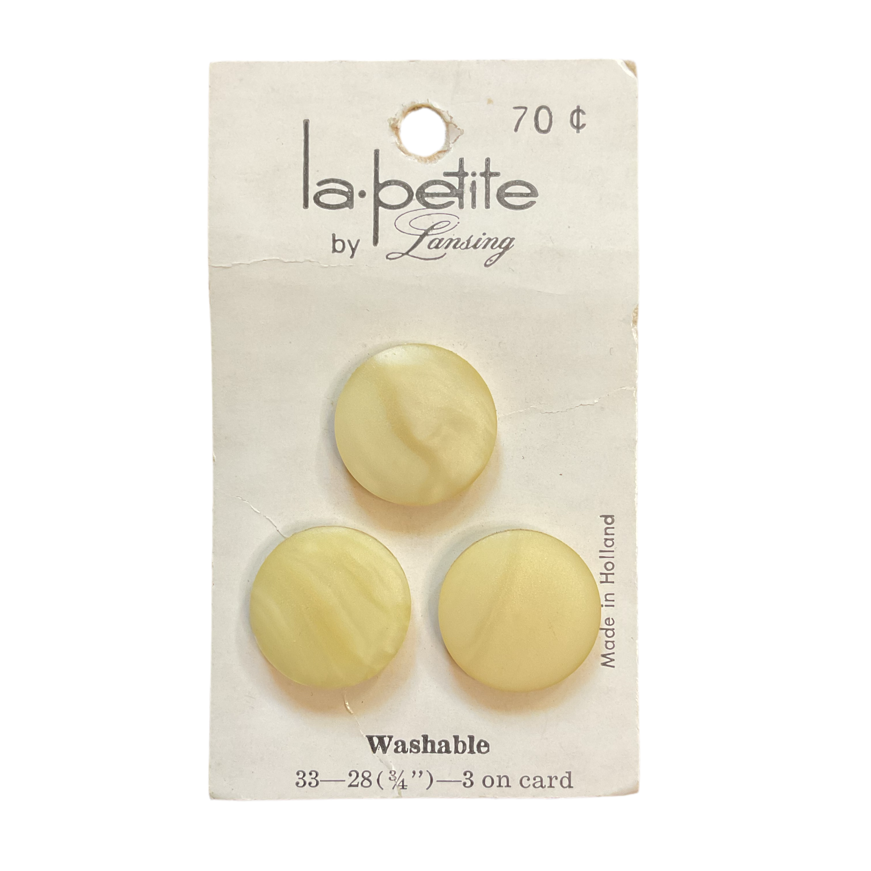 3 Vintage La Petite 3/4 Plastic Marbled Cream Buttons 3 on Card