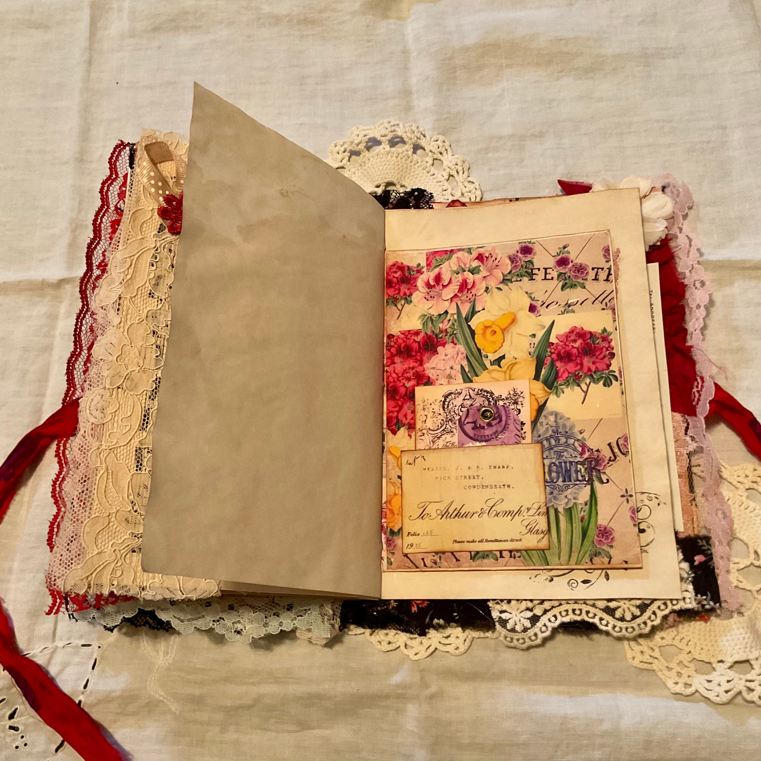 Victorian Junk Journal Handmade Red and Black Themed Tags Pockets OOAK