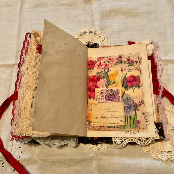 Victorian Junk Journal Handmade Red and Black Themed Tags Pockets OOAK