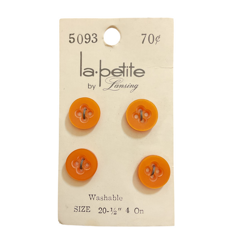 Vintage 5093 La Petite 1/2 Matte Orange 4 Hole Buttons 4 on Card