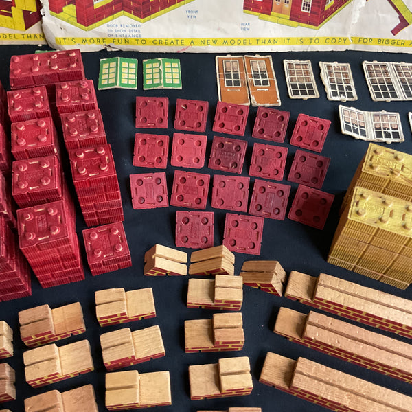 Halsam American Bricks Wooden Blocks Vintage 1940s Huge Lot Red and Yellow
