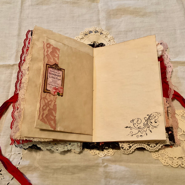 Victorian Junk Journal Handmade Red and Black Themed Tags Pockets OOAK