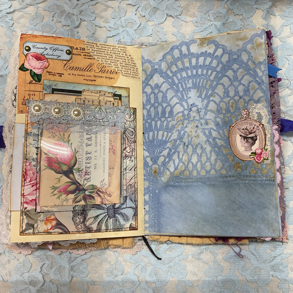 Handmade Victorian Junk Journal Purple Themed Tags Pockets Lace OOAK