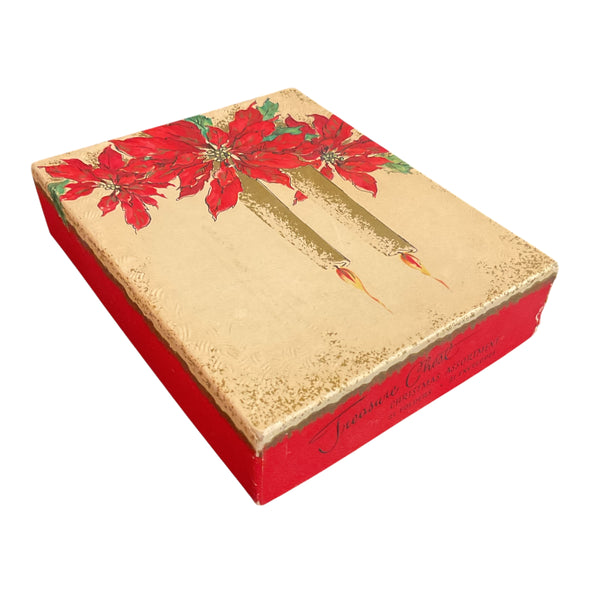 Vintage Christmas Card Box Lit Candles Red Poinsettias