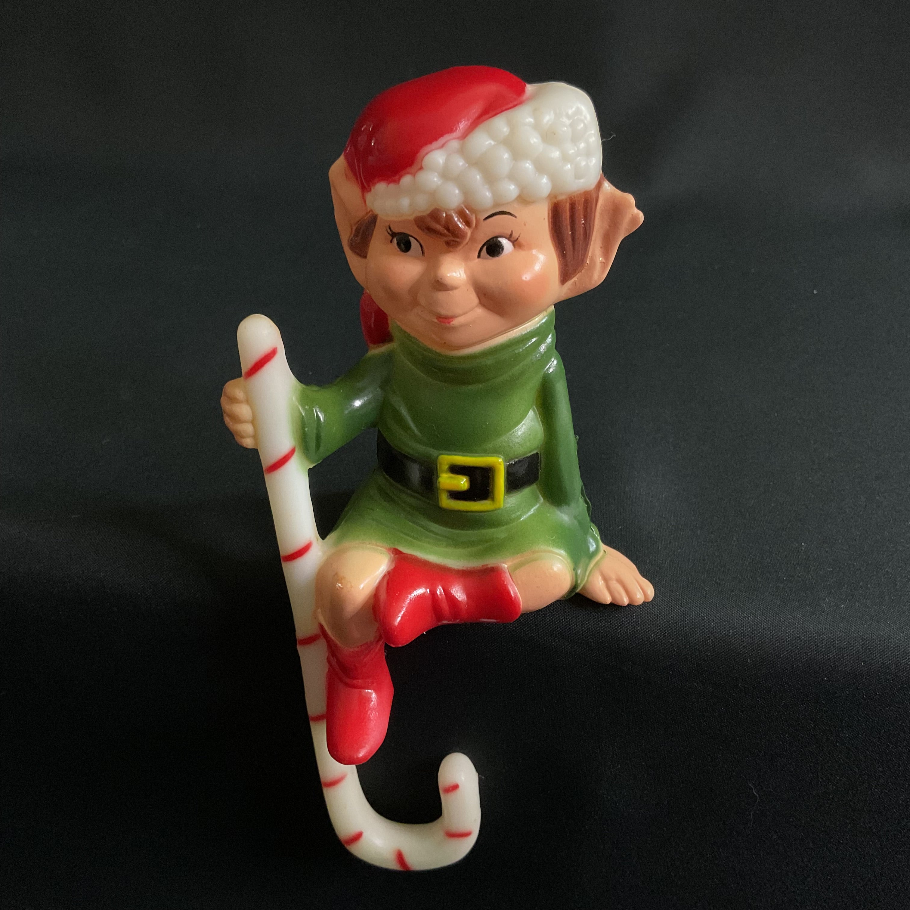 Vintage Sitting Christmas Elf Hard Plastic Stocking Holder