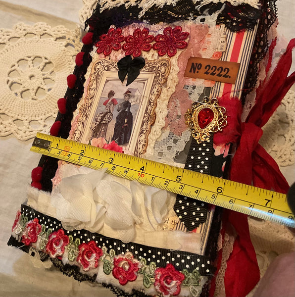 Victorian Junk Journal Handmade Red and Black Themed Tags Pockets OOAK
