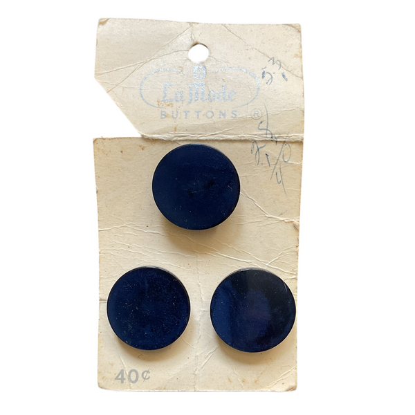 Vintage 99 La Mode 7/8 Dark Blue Shank Buttons 3 on Button Card