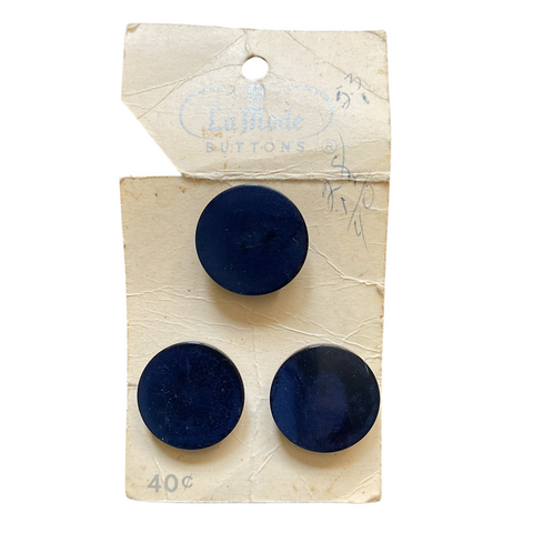 Vintage 99 La Mode 7/8 Dark Blue Shank Buttons 3 on Button Card