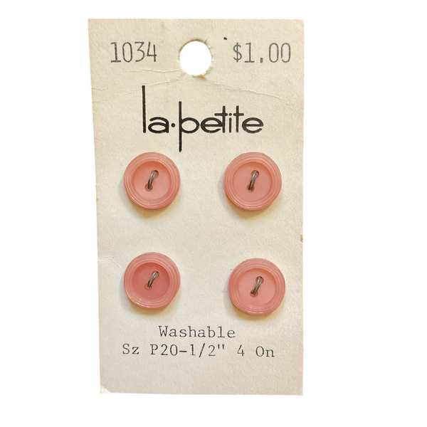 Vintage 1034 La Petite 1/2” Matte Pink 2 Hole Buttons 4 on Card