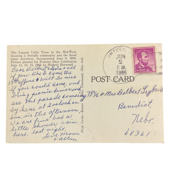 Vintage Postcard Main Street Looking North Snyder Nebraska