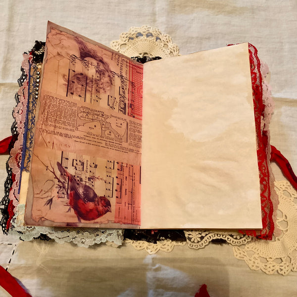 Victorian Junk Journal Handmade Red and Black Themed Tags Pockets OOAK