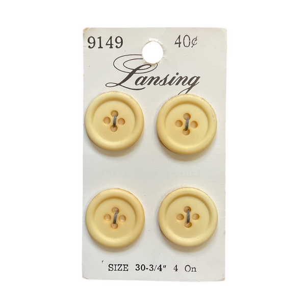Vintage 9149 Lansing 3/4 Cream Colored Plastic 4 Hole Buttons 4 on Button Card