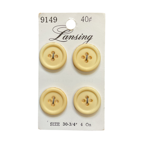 Vintage 9149 Lansing 3/4 Cream Colored Plastic 4 Hole Buttons 4 on Button Card