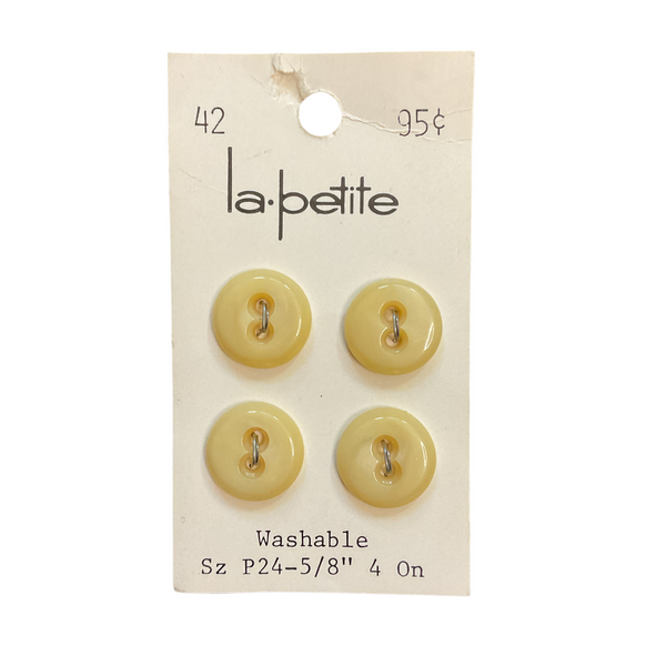Vintage La Petite 5/8 Cream Beige Plastic 2 Hole Buttons 4 on Button Card