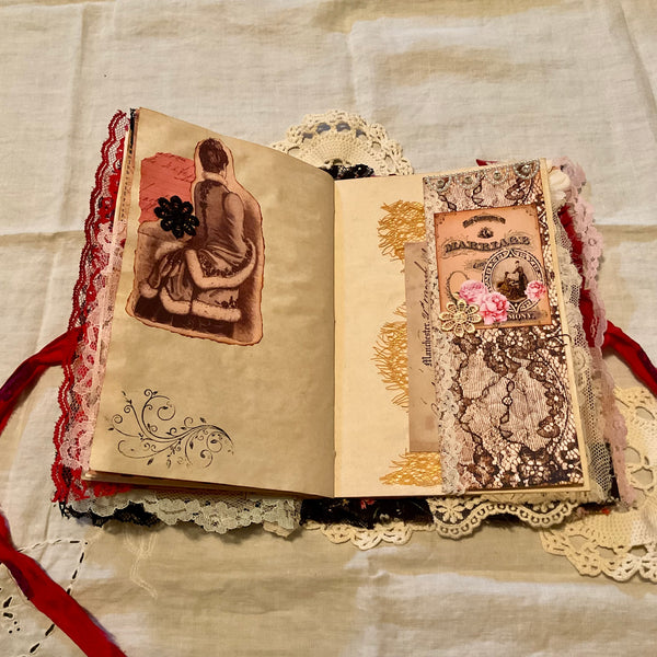 Victorian Junk Journal Handmade Red and Black Themed Tags Pockets OOAK