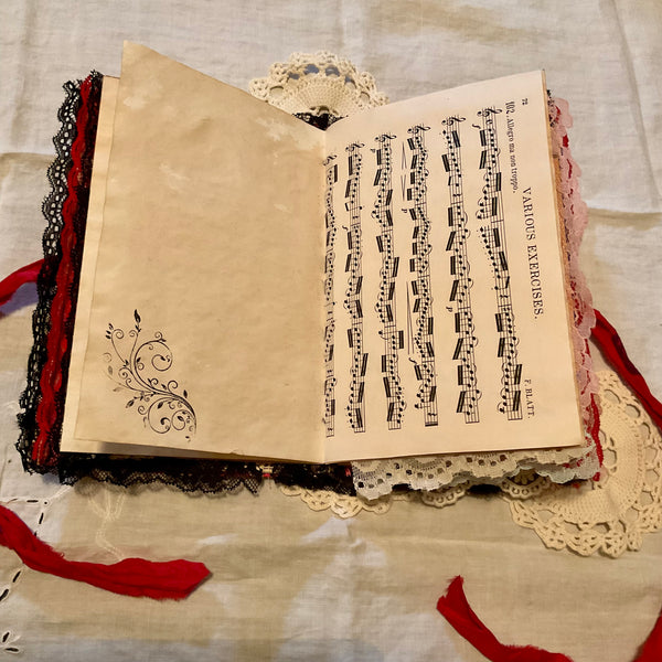 Victorian Junk Journal Handmade Red and Black Themed Tags Pockets OOAK