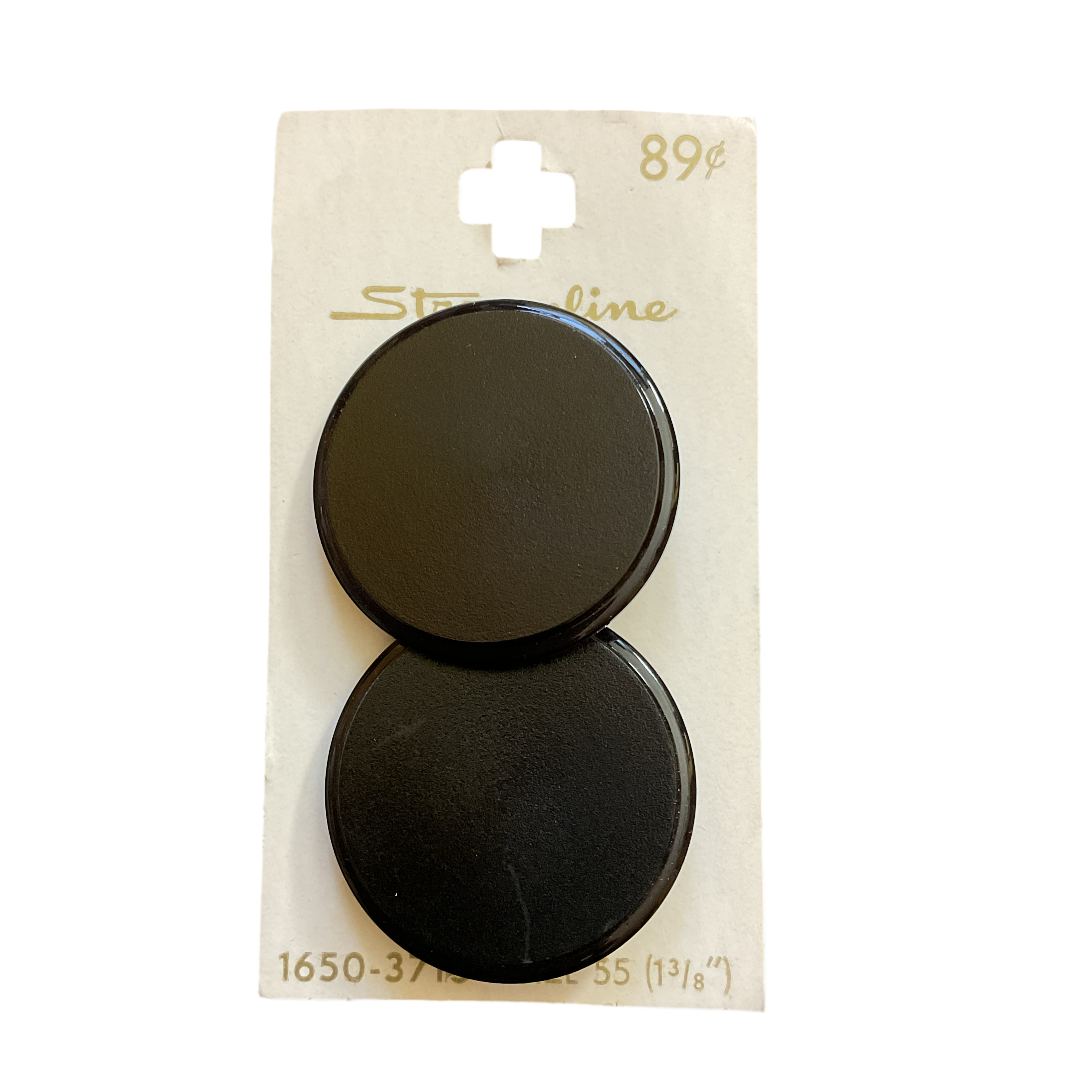 Vintage Streamline 1 3/8 Matte Black Shank Buttons 2 on Card