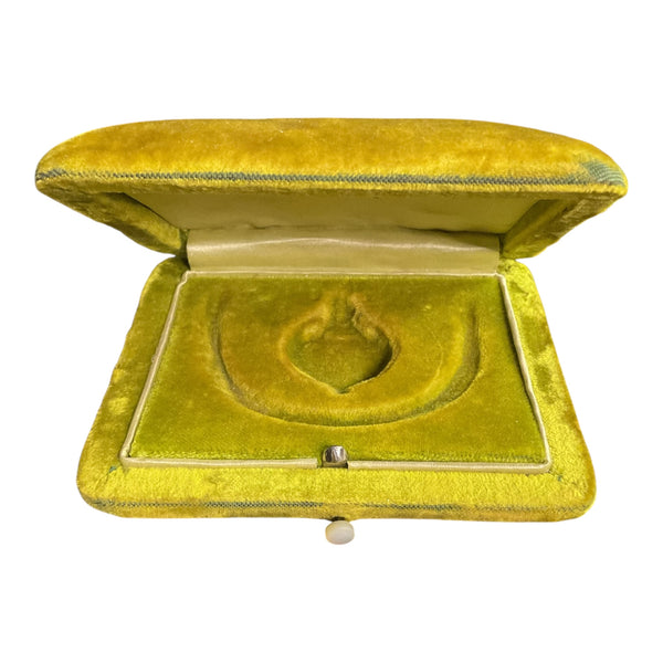 Vintage Gold Velvet Jewelry Box Necklace Pendant Holder MOP Mother of Pearl Clasp