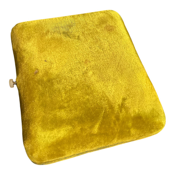 Vintage Gold Velvet Jewelry Box Necklace Pendant Holder MOP Mother of Pearl Clasp