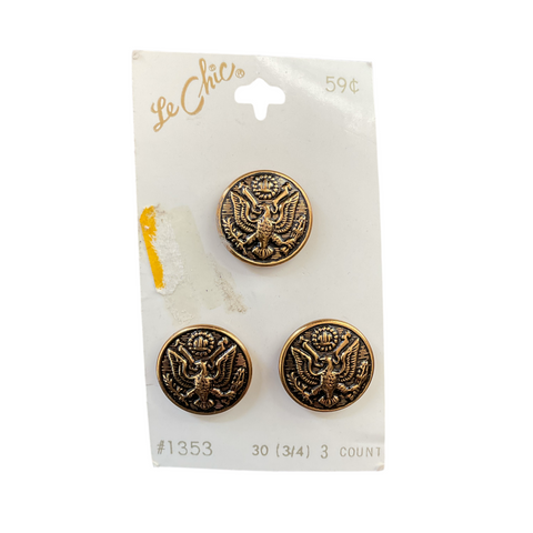 Vintage Le Chic 1353 Gold Tone Eagle 3/4 Buttons 3 on Card