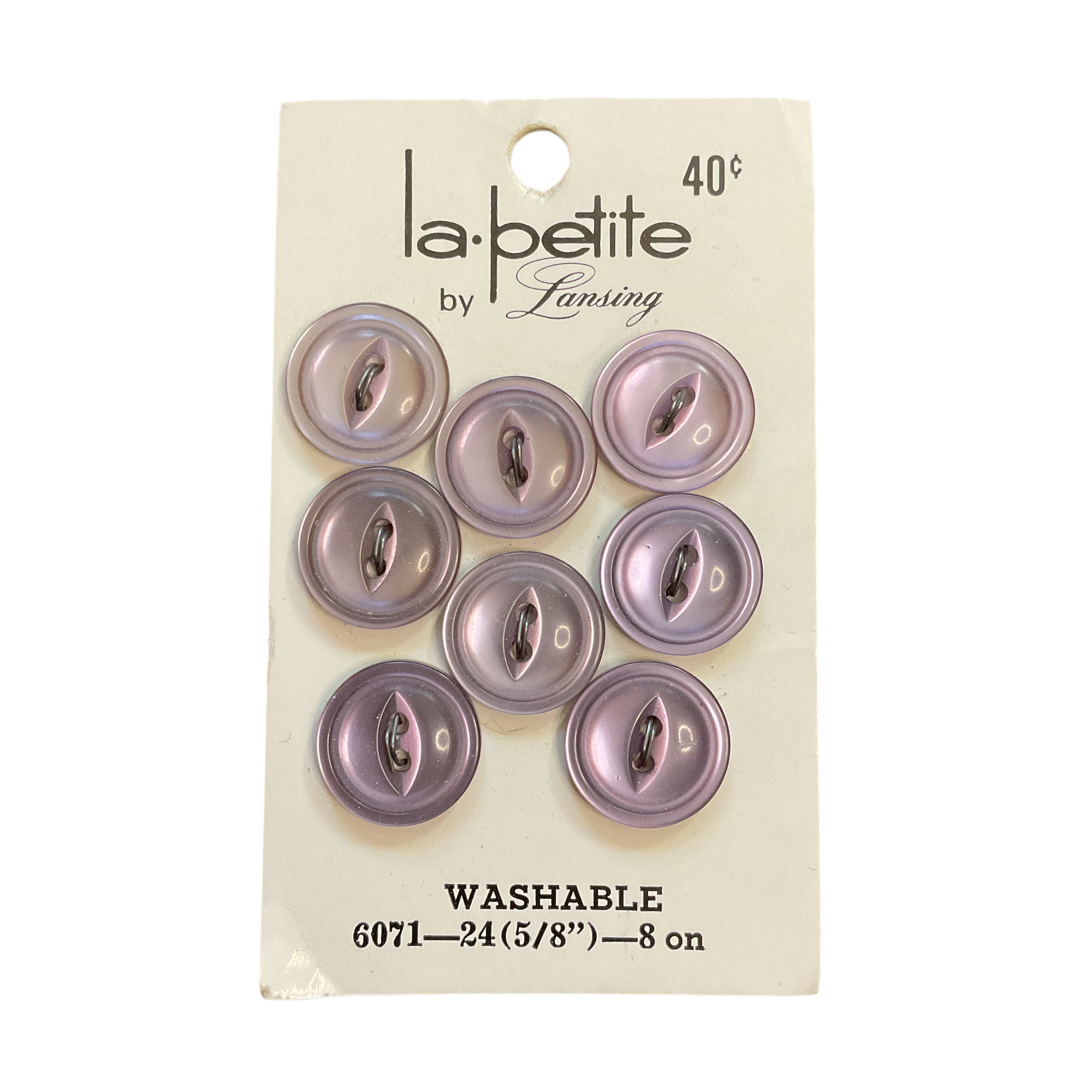 Vintage 6071 La Petite 5/8 Purple Plastic 2 Hole Buttons 8 on Card