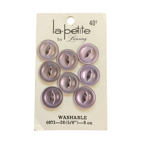 Vintage 6071 La Petite 5/8 Purple Plastic 2 Hole Buttons 8 on Card