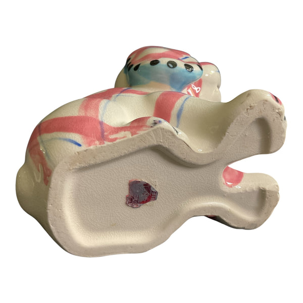 Vintage Pink and Blue Plaid Puppy Dog Ceramic Planter Marilyn Exclusive