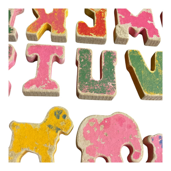 Thick Cardboard Vintage Letters Numbers and Animals Toys Game Pieces