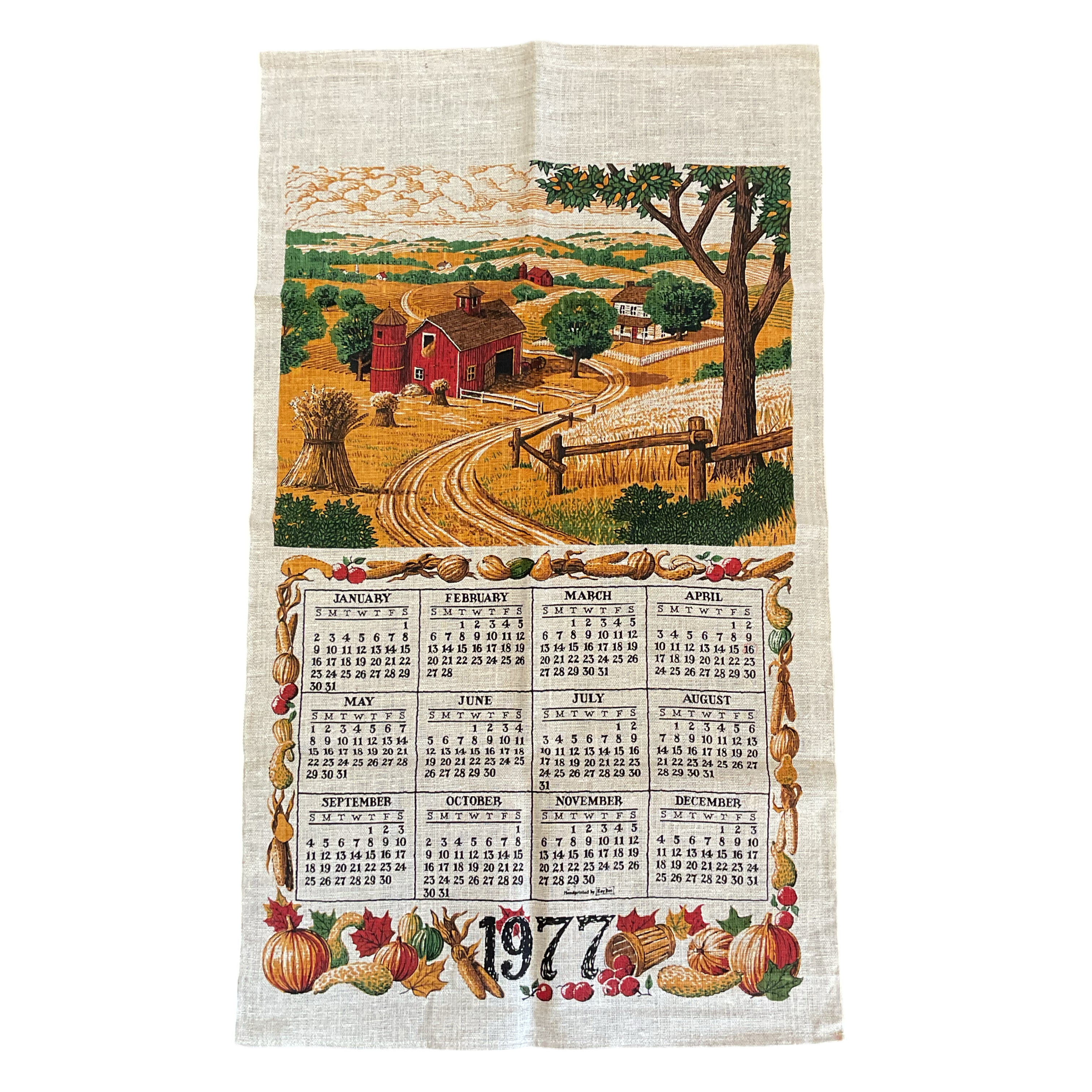 Vintage 1977 Kay Dee Calendar Tea Towel Farm Scene - Avid Vintage