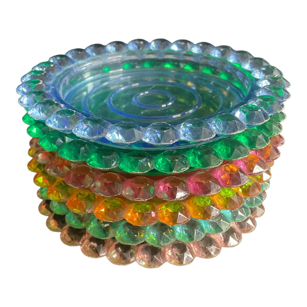 Vintage Plastic Drink Coasters Rainbow Colors Faceted Border