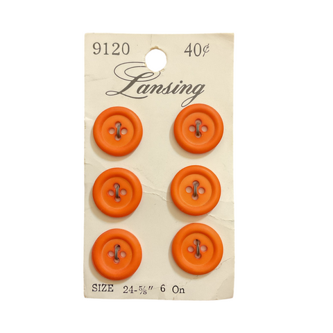 Vintage 9120 Lansing 5/8 Matte Orange 4 Hole Buttons 6 on Card