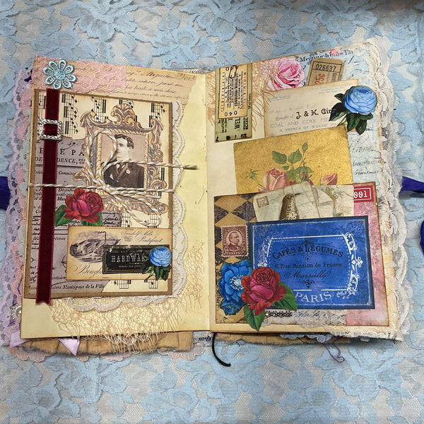 Handmade Victorian Junk Journal Purple Themed Tags Pockets Lace OOAK