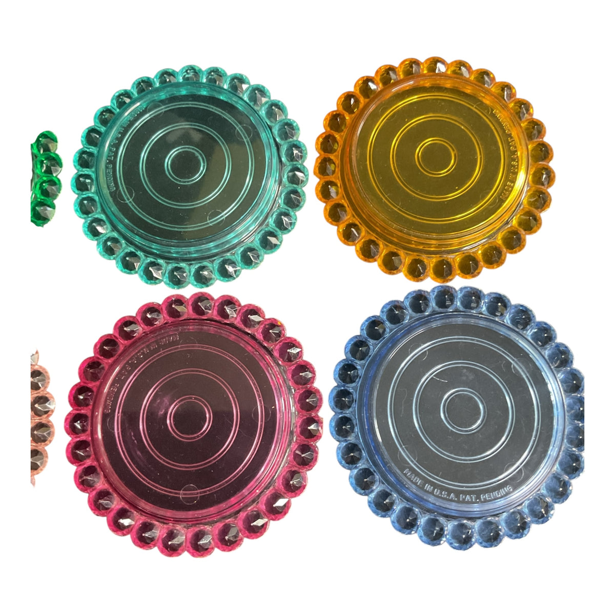 Vintage Plastic Drink Coasters Rainbow Colors Faceted Border – Avid Vintage