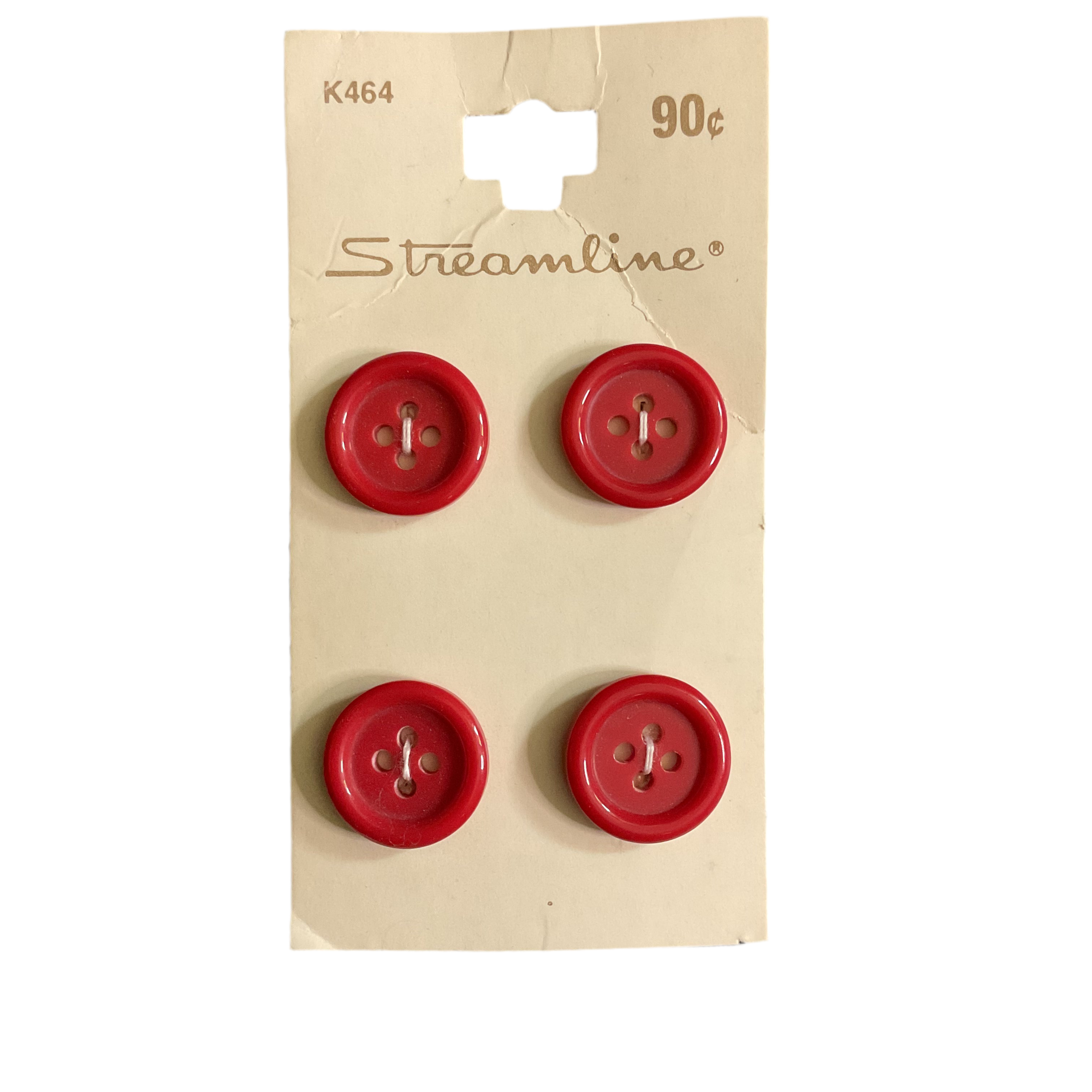 Streamline Red 4 Hole Buttons 4 on Card No K464