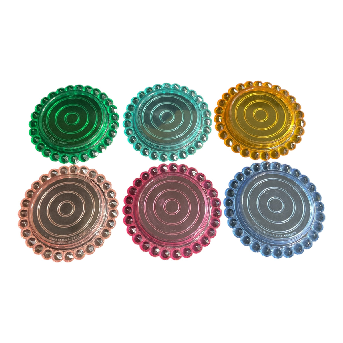Vintage Plastic Drink Coasters Rainbow Colors Faceted Border – Avid Vintage