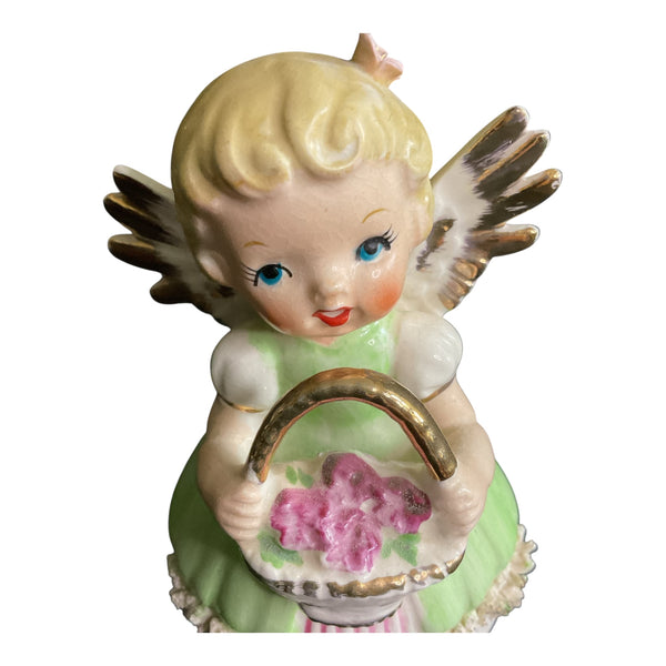Vintage Friday Angel Ceramic Japan Figurine Spaghetti Trim
