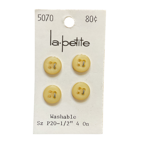 Vintage 5070 La Petite 1/2 Beige Plastic 4 Hole Buttons 4 on Button Card