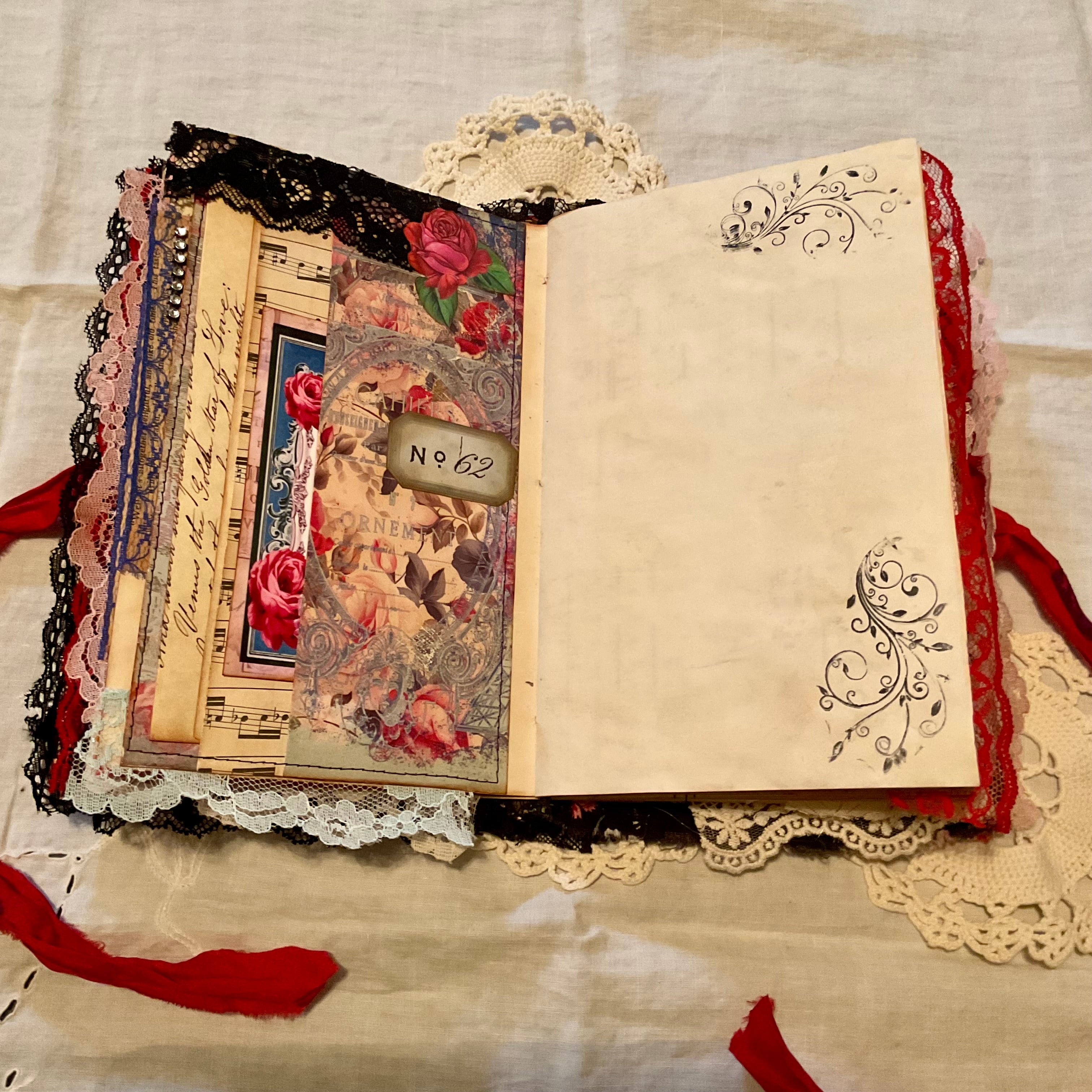 Victorian Junk Journal Handmade Red and Black Themed Tags Pockets OOAK