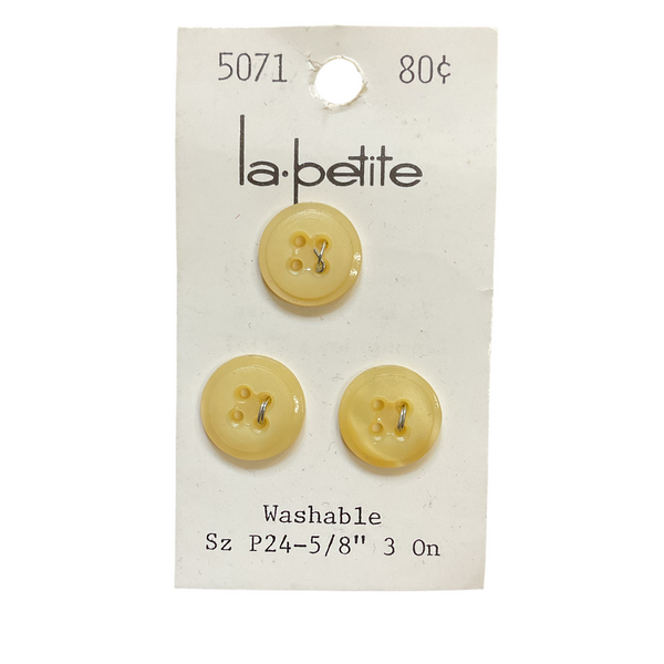 Vintage 5071 La Petite 5/8 Cream Colored Plastic 4 Hole Buttons 3 on Button Card