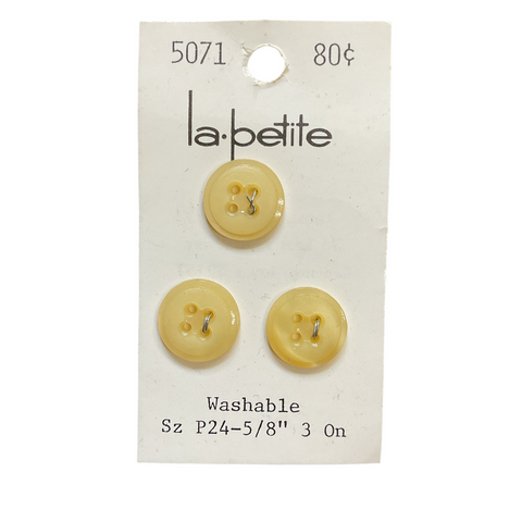 Vintage 5071 La Petite 5/8 Cream Colored Plastic 4 Hole Buttons 3 on Button Card